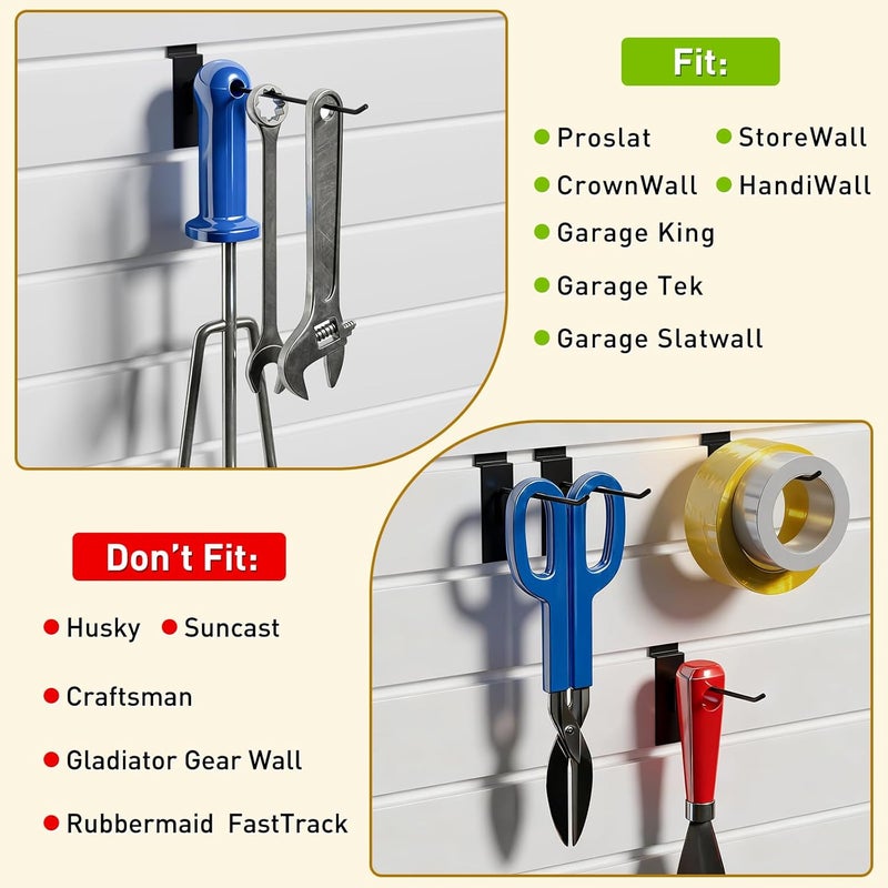 SINCHEEWAY 50 Pack Slatwall Hooks, Slatwall Accessory for Hanging, Slat Board Hook for Garage, Retail, Home, and Shop Display (Black, 4 Inch) - Image 3